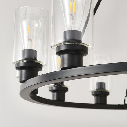 Coffee Wagon Wheel Chandelier - 9 Light Farmhouse Pendant