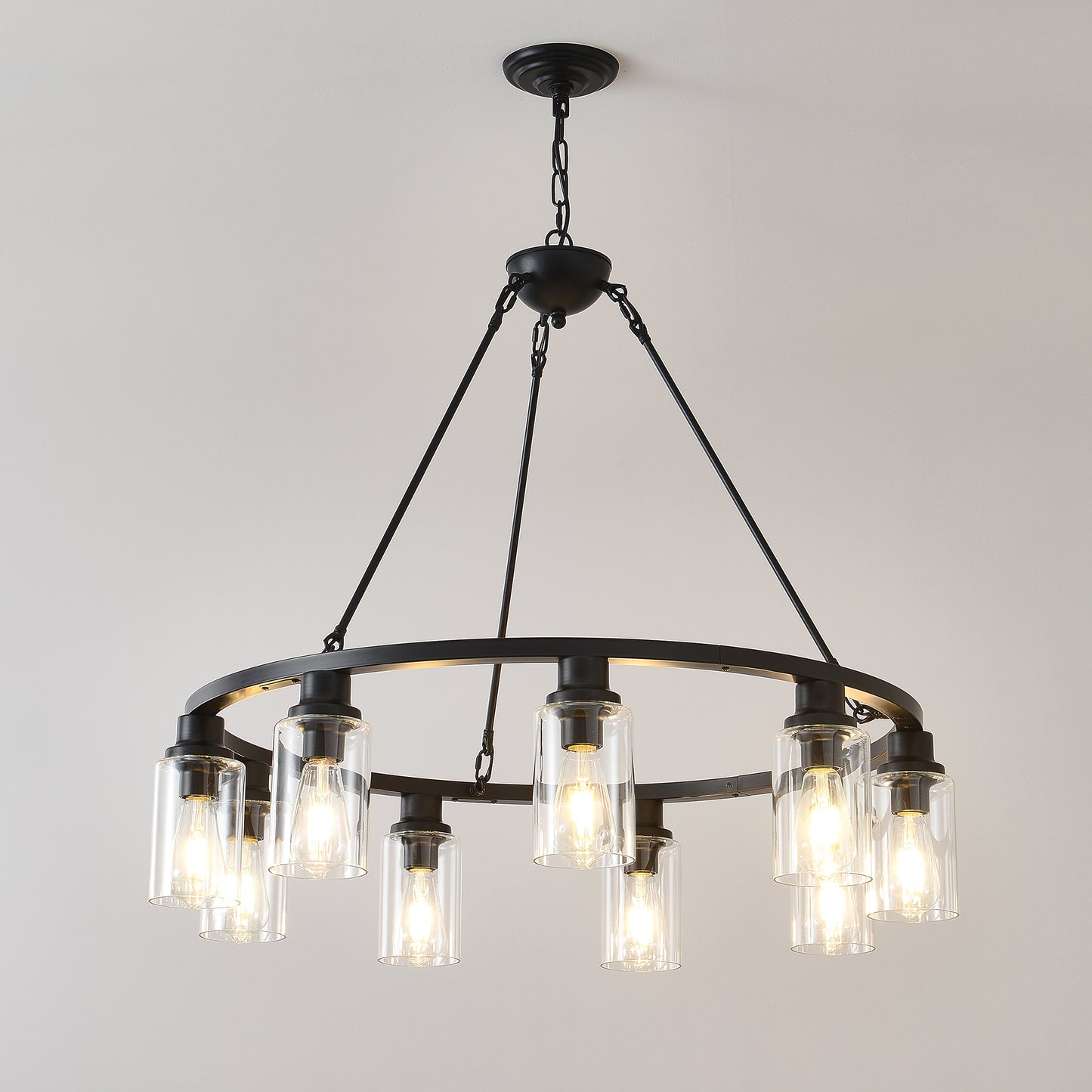 Coffee Wagon Wheel Chandelier - 9 Light Farmhouse Pendant