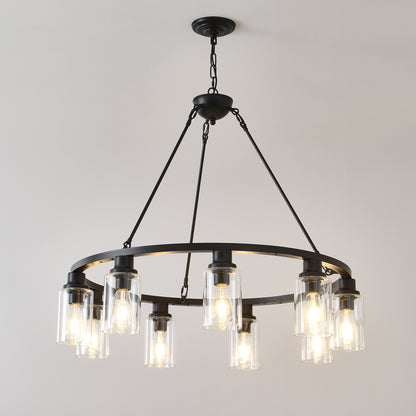 Coffee Wagon Wheel Chandelier - 9 Light Farmhouse Pendant