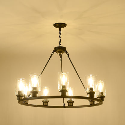 Coffee Wagon Wheel Chandelier - 9 Light Farmhouse Pendant