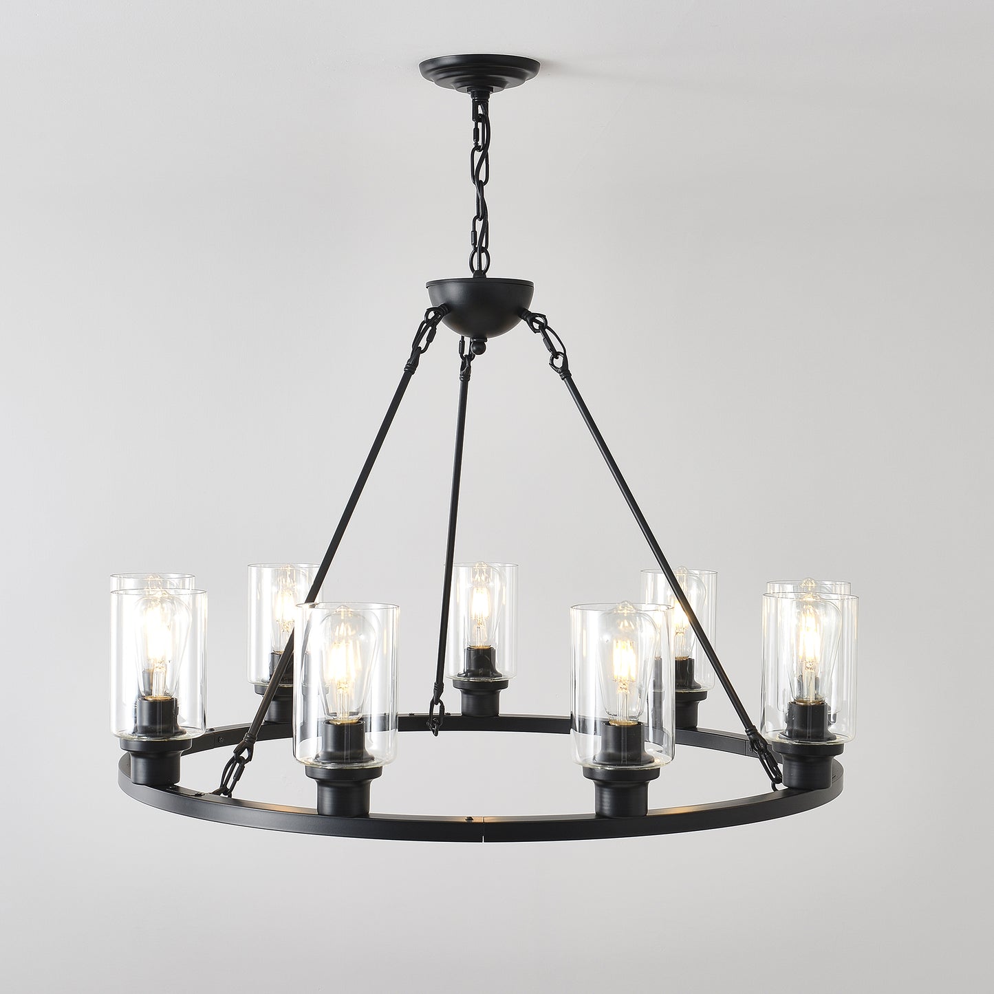 Coffee Wagon Wheel Chandelier - 9 Light Farmhouse Pendant