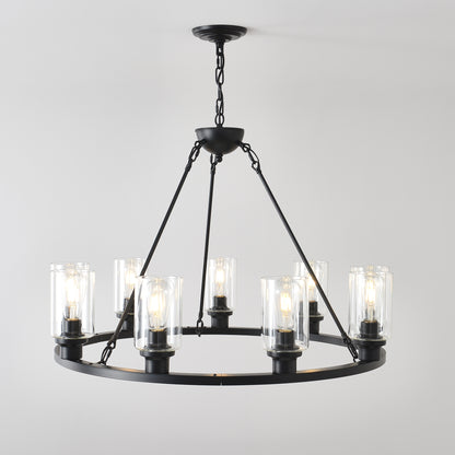Coffee Wagon Wheel Chandelier - 9 Light Farmhouse Pendant