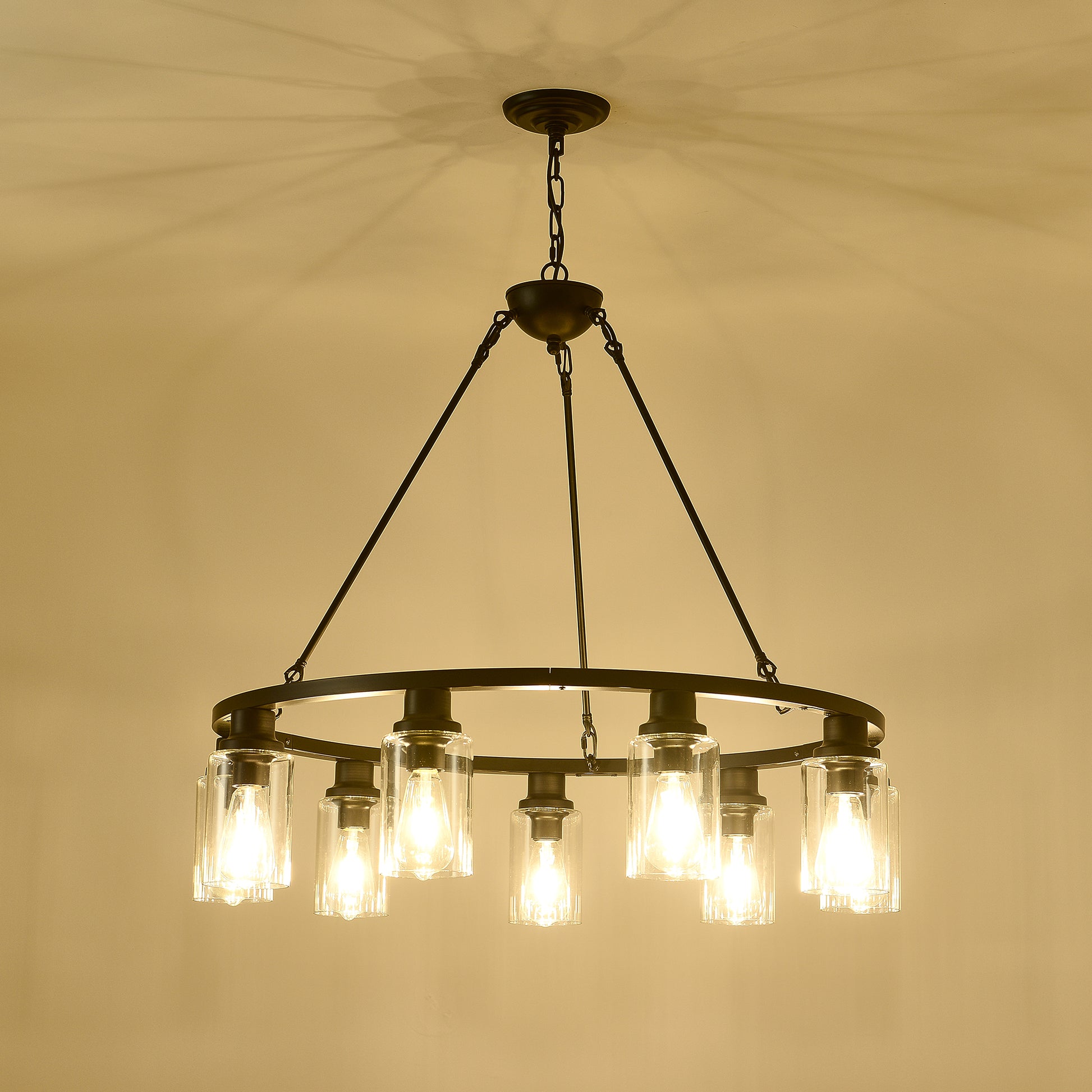 Coffee Wagon Wheel Chandelier - 9 Light Farmhouse Pendant