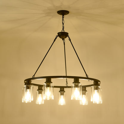 Coffee Wagon Wheel Chandelier - 9 Light Farmhouse Pendant