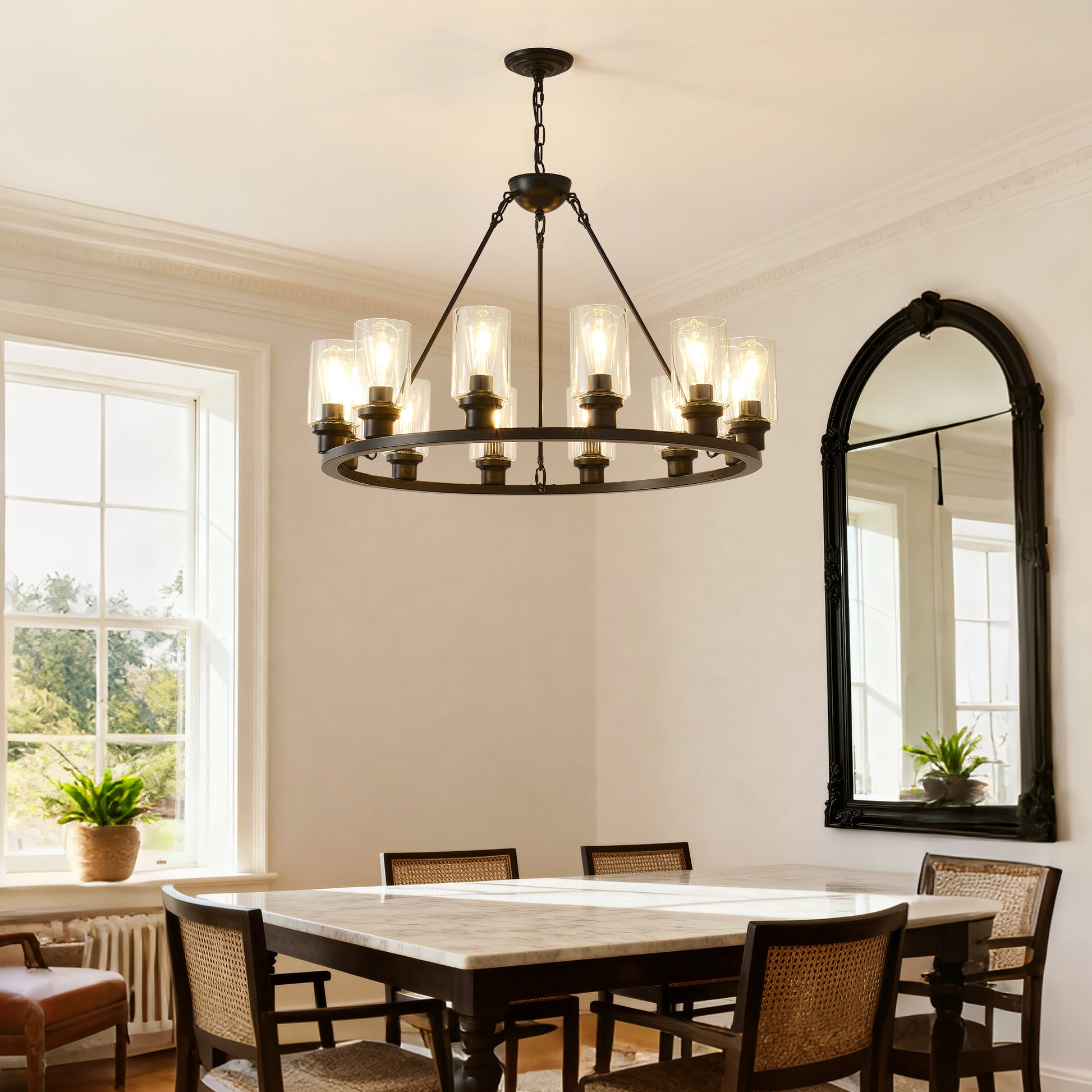 Coffee Wagon Wheel Chandelier - 9 Light Farmhouse Pendant