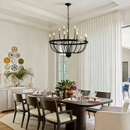 15-Light Chandelier Industrial Iron Candle Chandelier Modern Suspended Farmhouse  Pendant Light Fixtures for Dining Room Bedroom Living Room Kitchen Island Foyer  (NO Include Bulb) Gold + Black