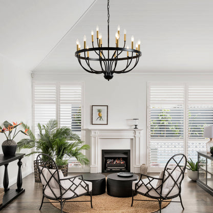 18-Light Chandelier Industrial Iron Candle Chandelier Modern Suspended Farmhouse  Pendant Light Fixtures for Dining Room Bedroom Living Room Kitchen Island Foyer  (NO Include Bulb) Gold + Black