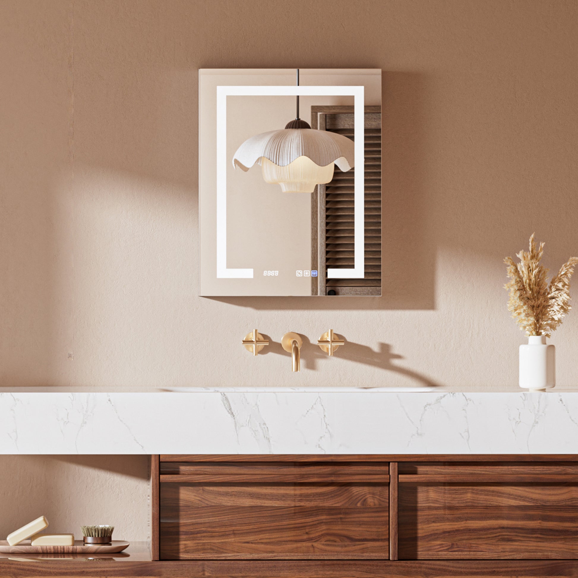 LED Lighted Bathroom Medicine Cabinet with Mirror, 24" W x 30" H, Tempered Glass, Dimmable, Anti-Fog, Adjustable Shelves