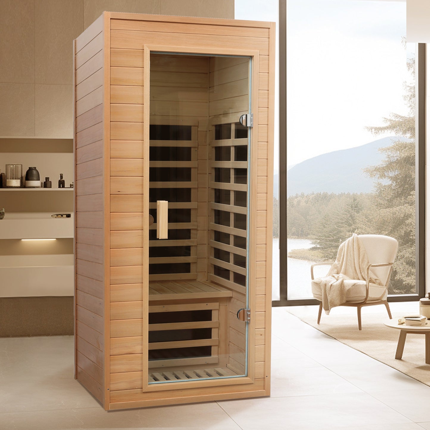 One Person Far Infrared Sauna Room - Natural Wood & Metal