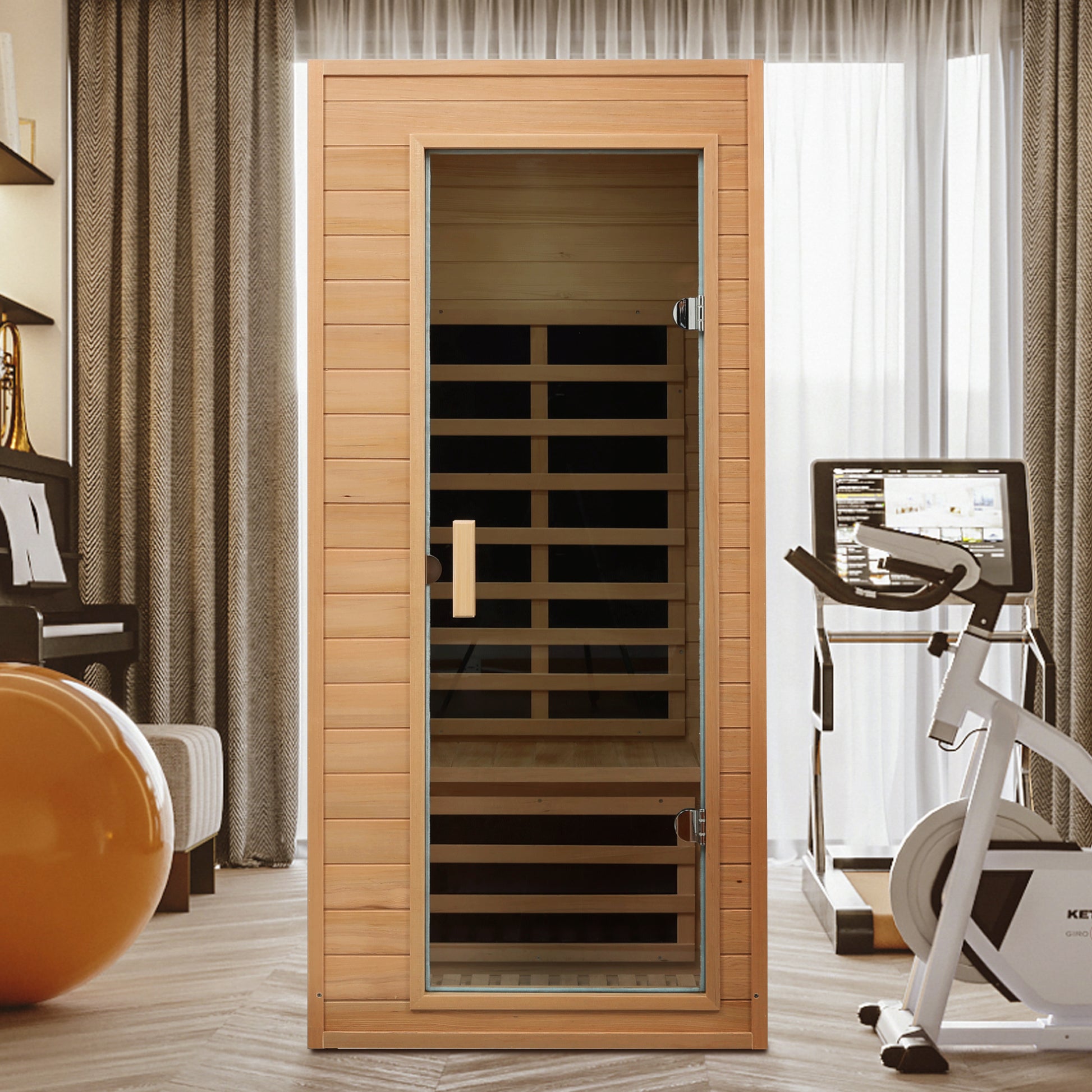 One Person Far Infrared Sauna Room - Natural Wood & Metal