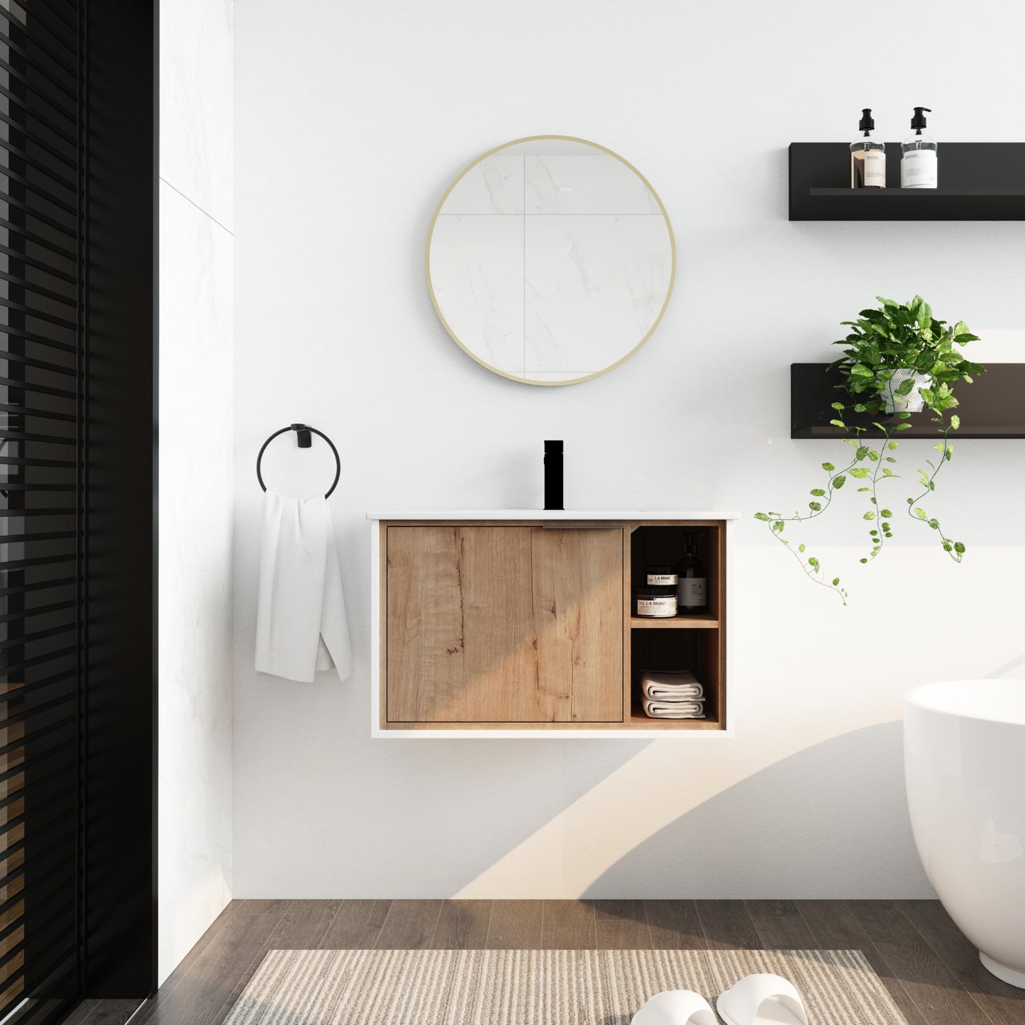 30'' Floating Wall-Mounted Bathroom Vanity with Ceramics Sink & Soft-Close Cabinet Door