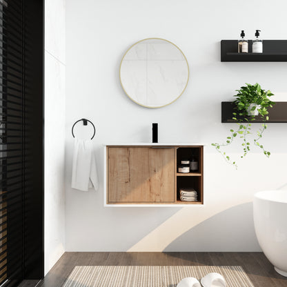 30'' Floating Wall-Mounted Bathroom Vanity with Ceramics Sink & Soft-Close Cabinet Door