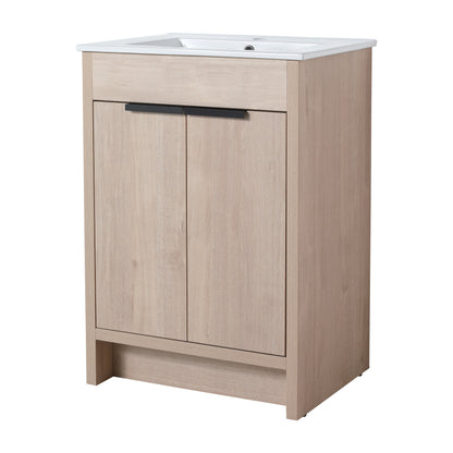 24" Freestanding Bathroom Vanity - Plain Light Oak Plywood