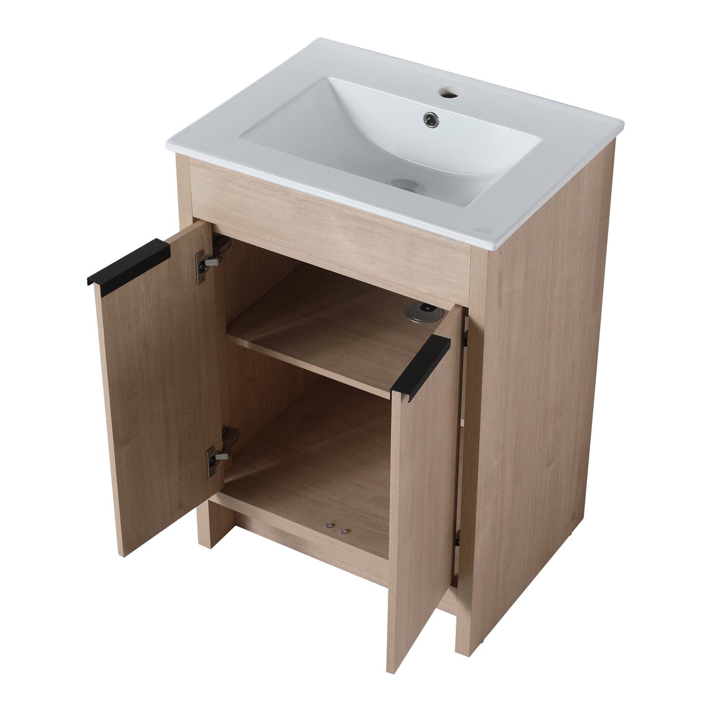 24" Freestanding Bathroom Vanity - Plain Light Oak Plywood