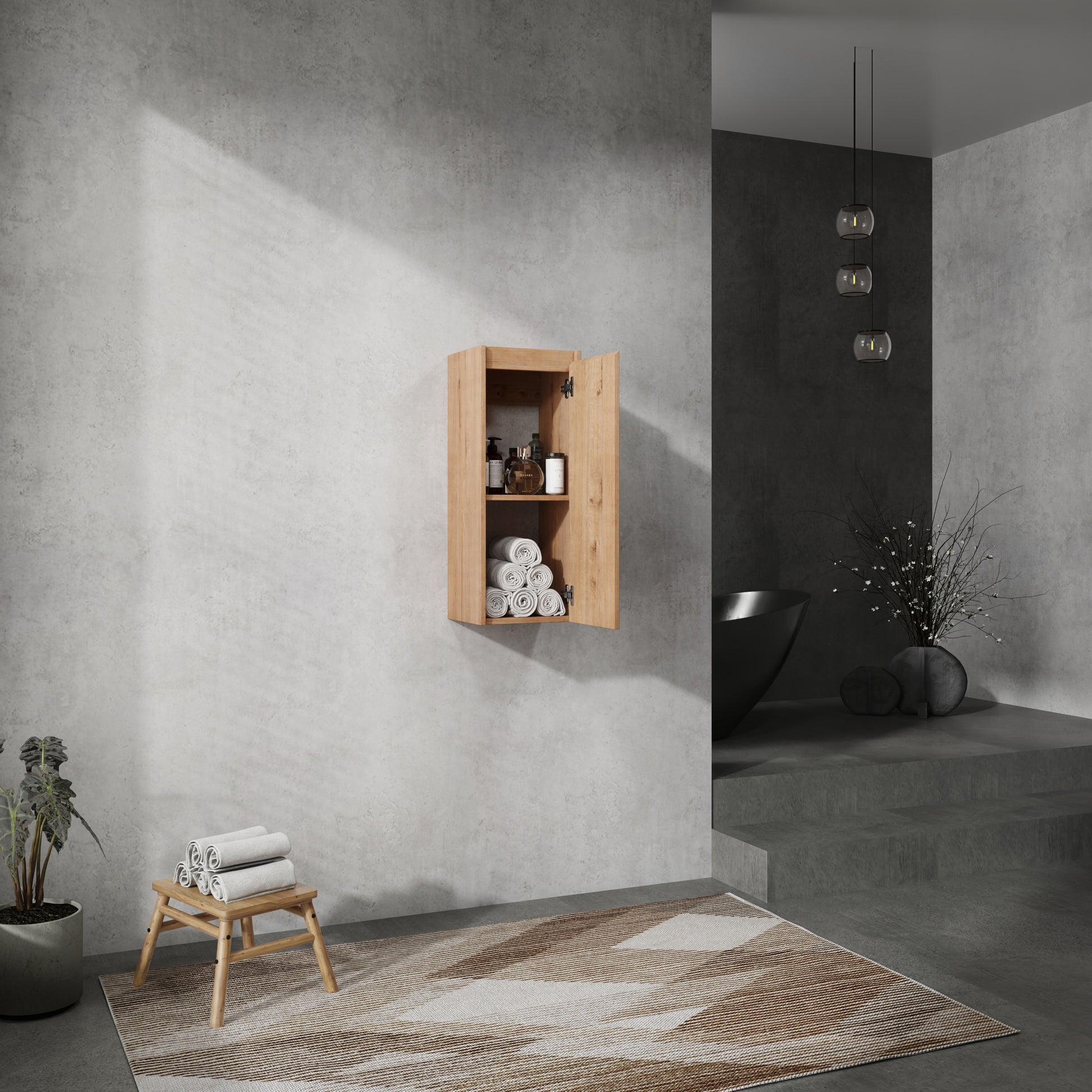 Bathroom Wall Mounted Cabinet 1 Drawer Oak