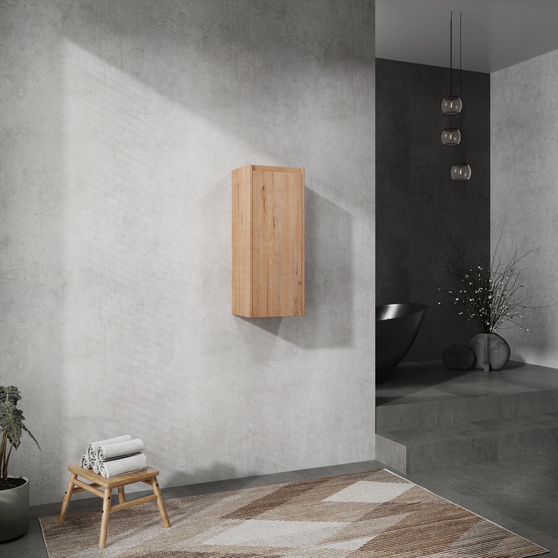 Bathroom Wall Mounted Cabinet 1 Drawer Oak