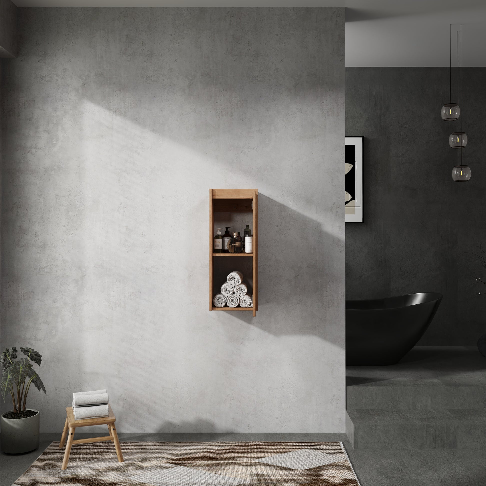 Bathroom Wall Mounted Cabinet 1 Drawer Oak
