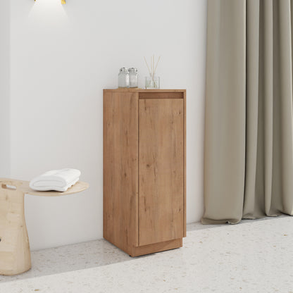 12" Small Freestanding Storage Cabinet, Soft Close Doors, Imitative Oak, Plywood (KD-Packing)