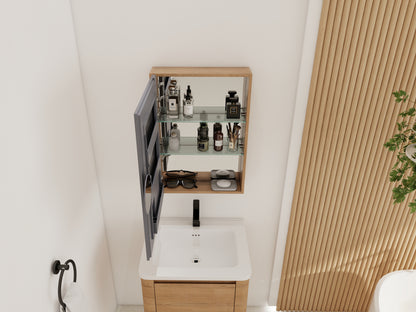 Bathroom Mirror Cabinet with Storage - Oak Finish