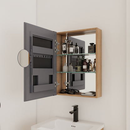 20'' Bathroom Mirror Cabinet with Storage,Wall Mounted Medicine Cabinet with Mirror Door,Adjustable Glass Shelves,Plywood(MC901BIMO)