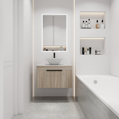 White Oak Floating Bathroom Vanity with Wall Mount Design