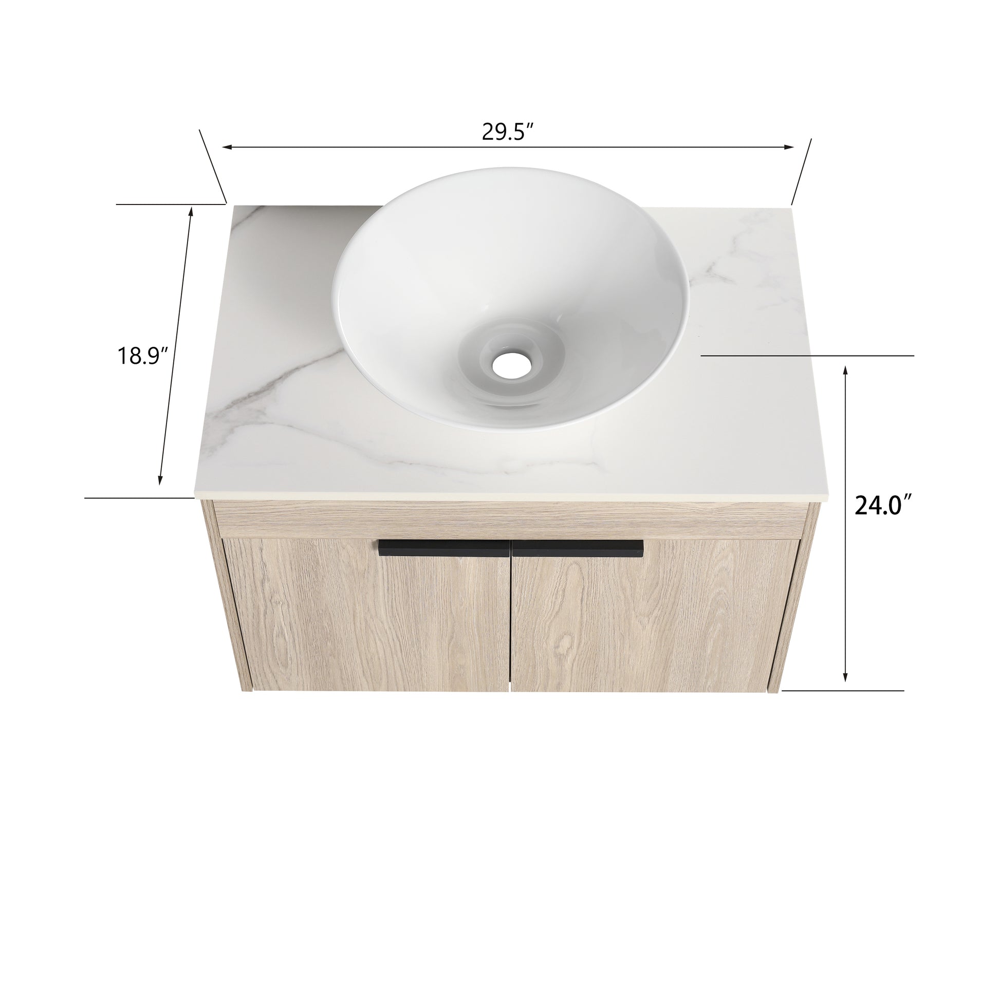White Oak Floating Bathroom Vanity with Wall Mount Design