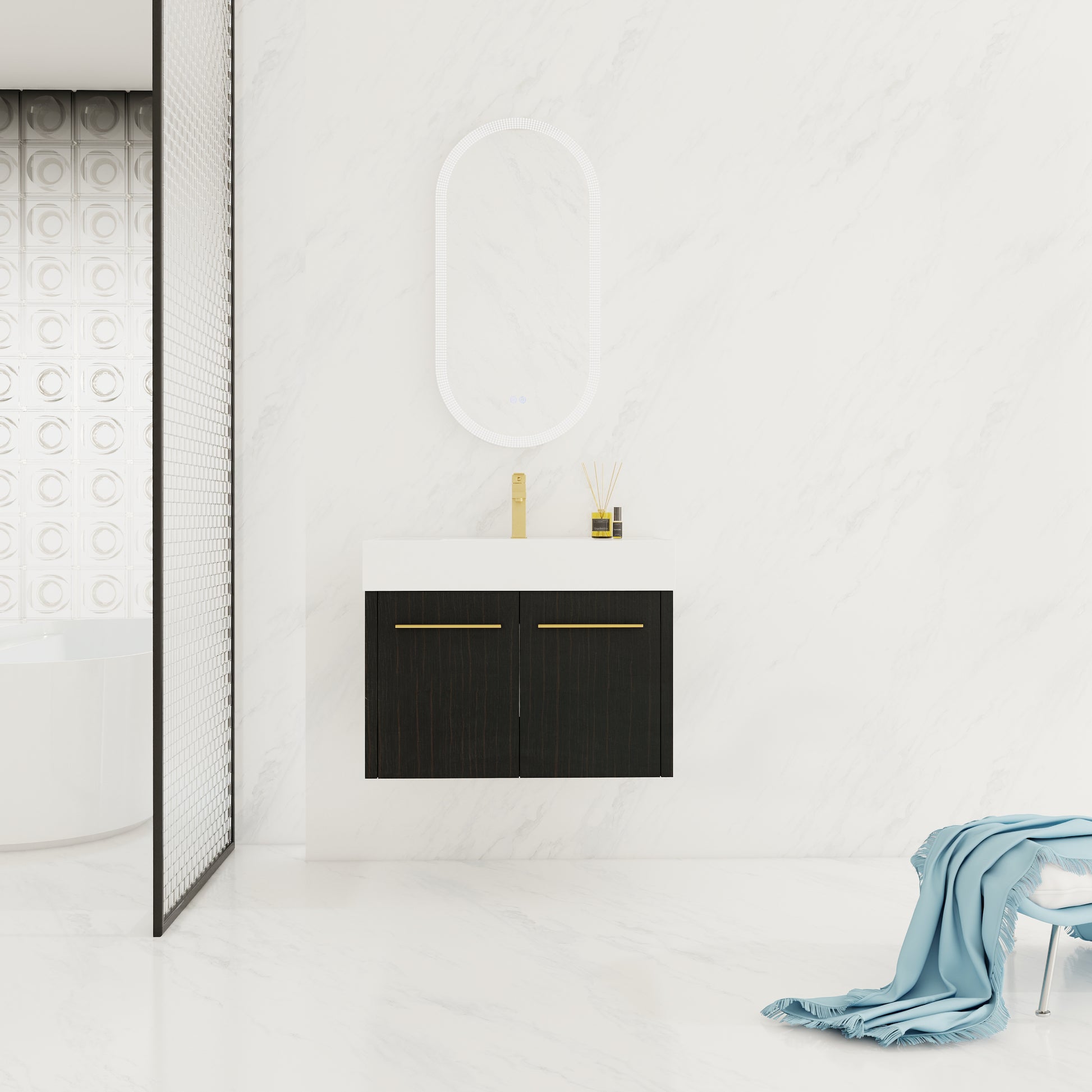 30 Inch Wall-Mounted Bathroom Vanity - Black Chestnut Plywood