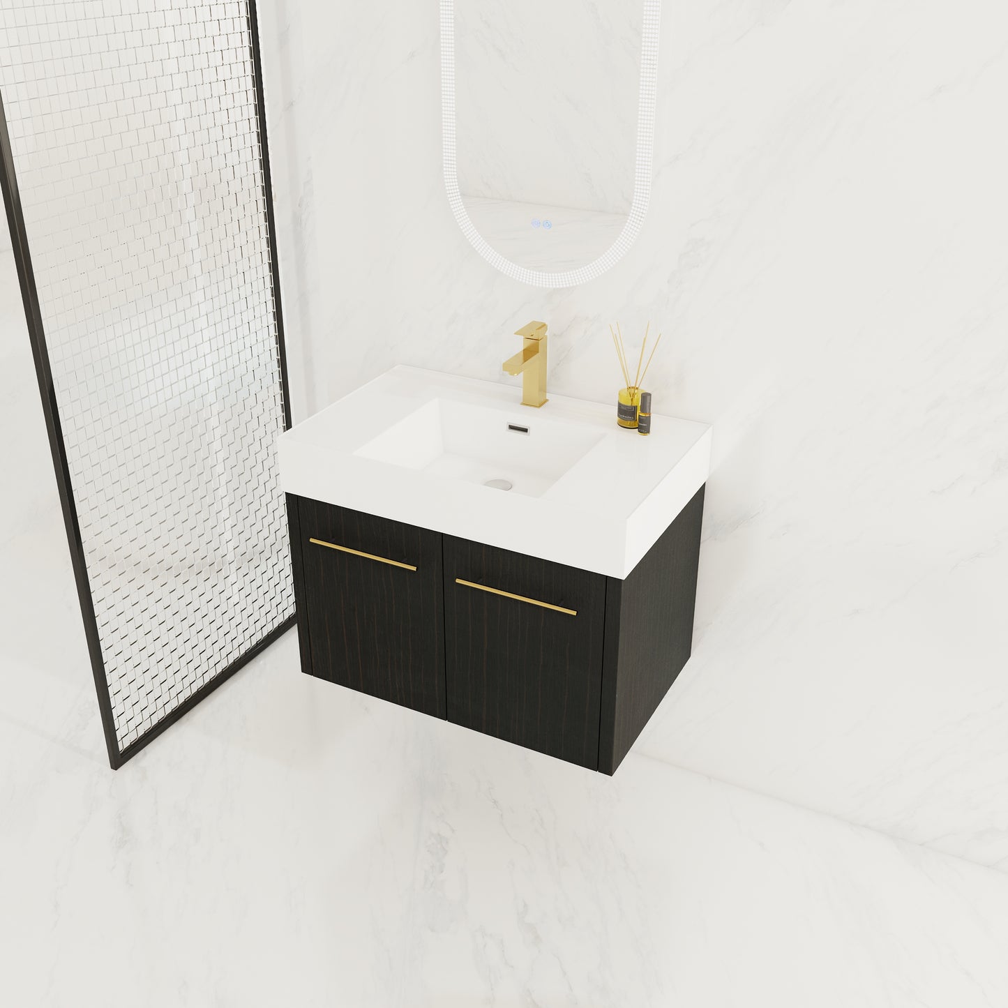 30 Inch Wall-Mounted Bathroom Vanity - Black Chestnut Plywood