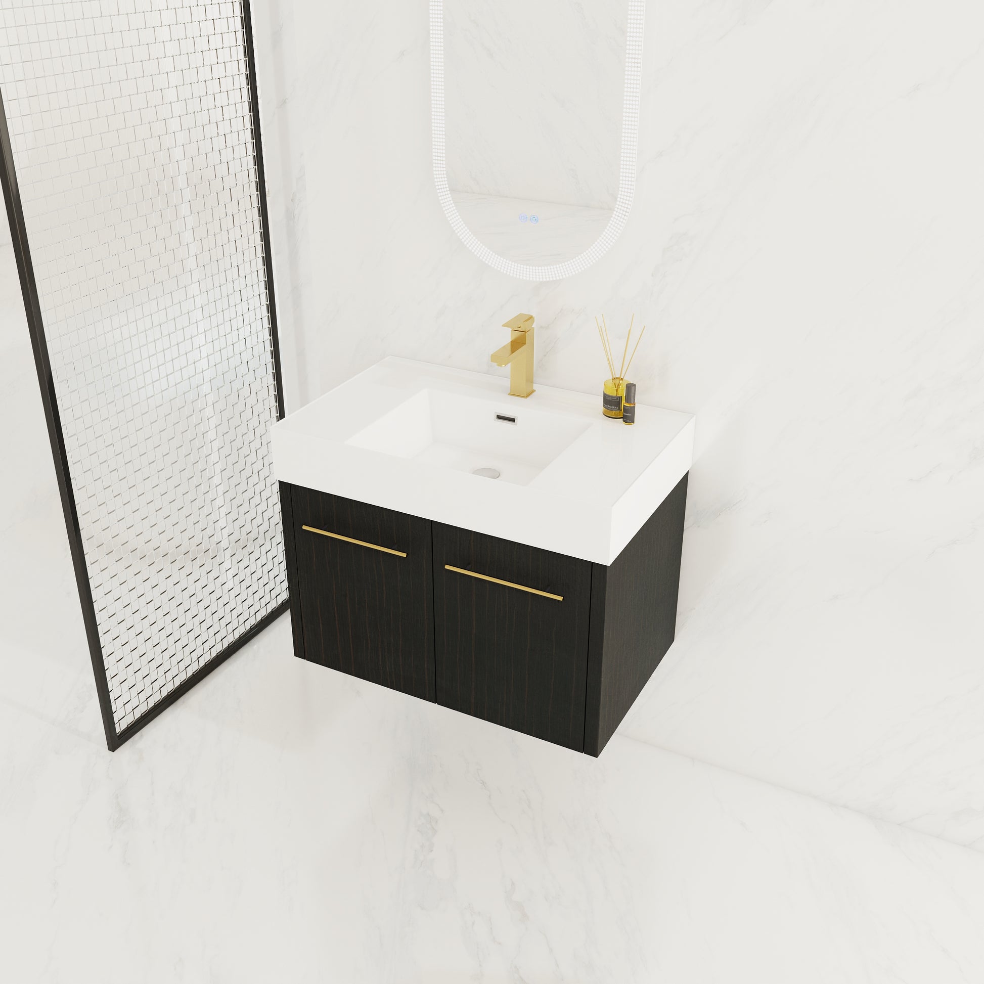 30 Inch Wall-Mounted Bathroom Vanity - Black Chestnut Plywood