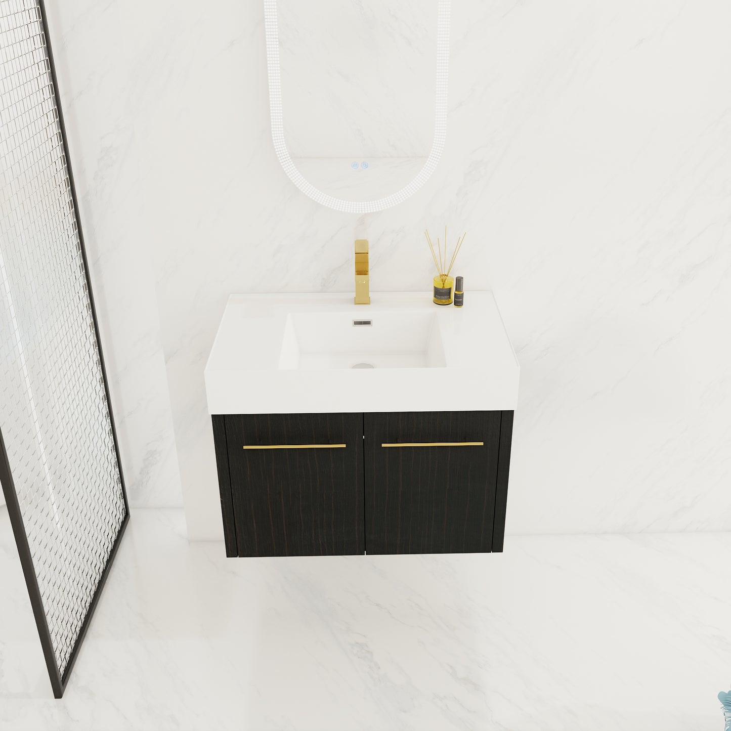 30 Inch Wall-Mounted Bathroom Vanity - Black Chestnut Plywood