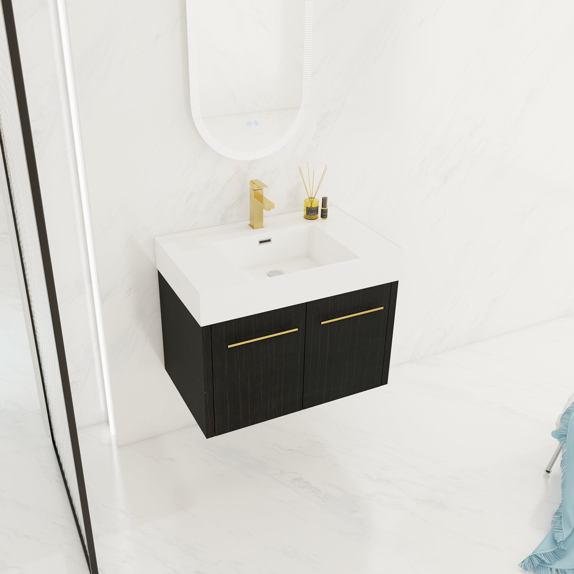 30 Inch Wall-Mounted Bathroom Vanity - Black Chestnut Plywood