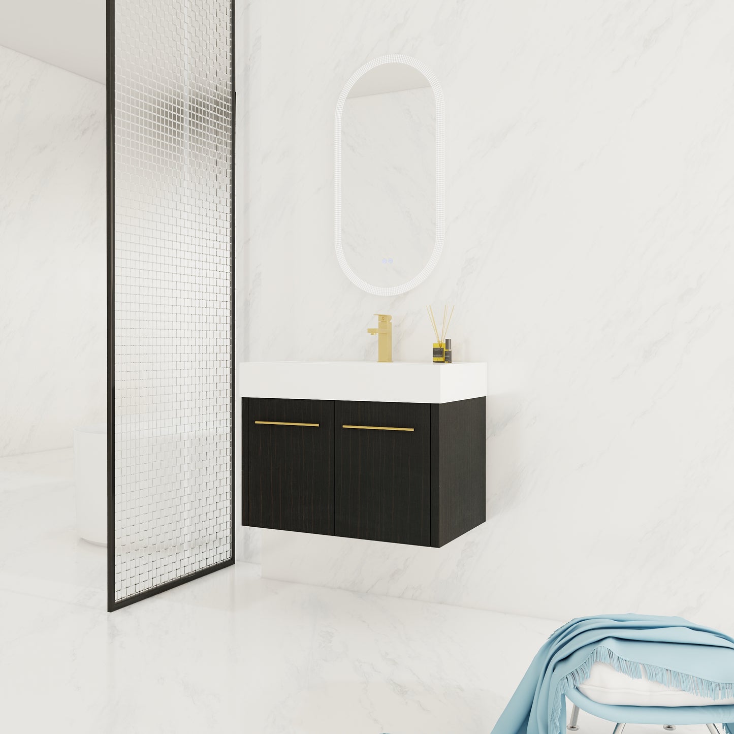 30 Inch Wall-Mounted Bathroom Vanity - Black Chestnut Plywood