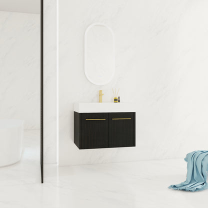 30 Inch Wall-Mounted Bathroom Vanity - Black Chestnut Plywood