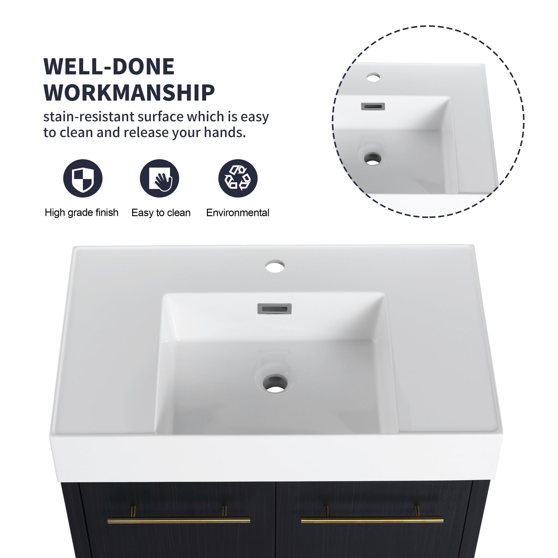 30 Inch Wall-Mounted Bathroom Vanity - Black Chestnut Plywood