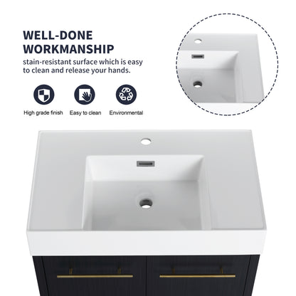 30 Inch Wall-Mounted Bathroom Vanity - Black Chestnut Plywood