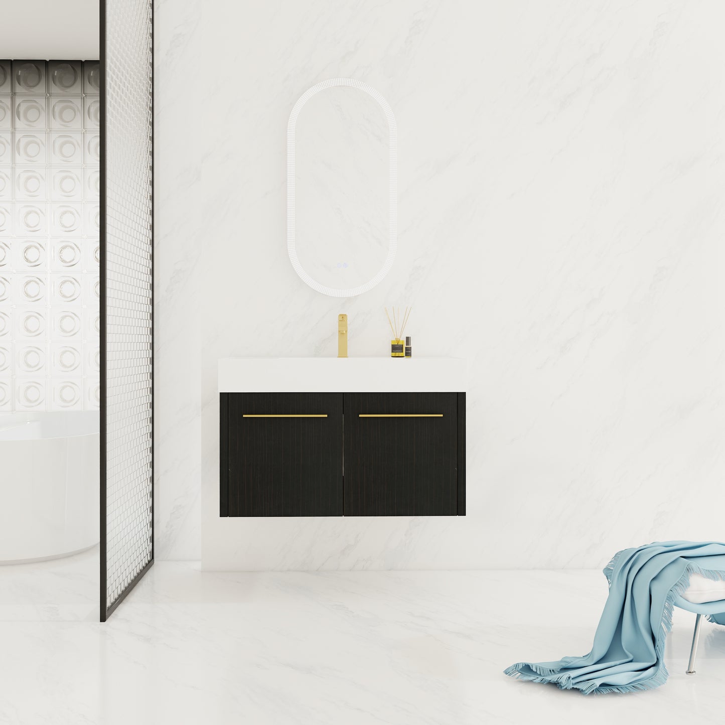 Modern Wall Mounted Bathroom Vanity with Plywood Cabinet