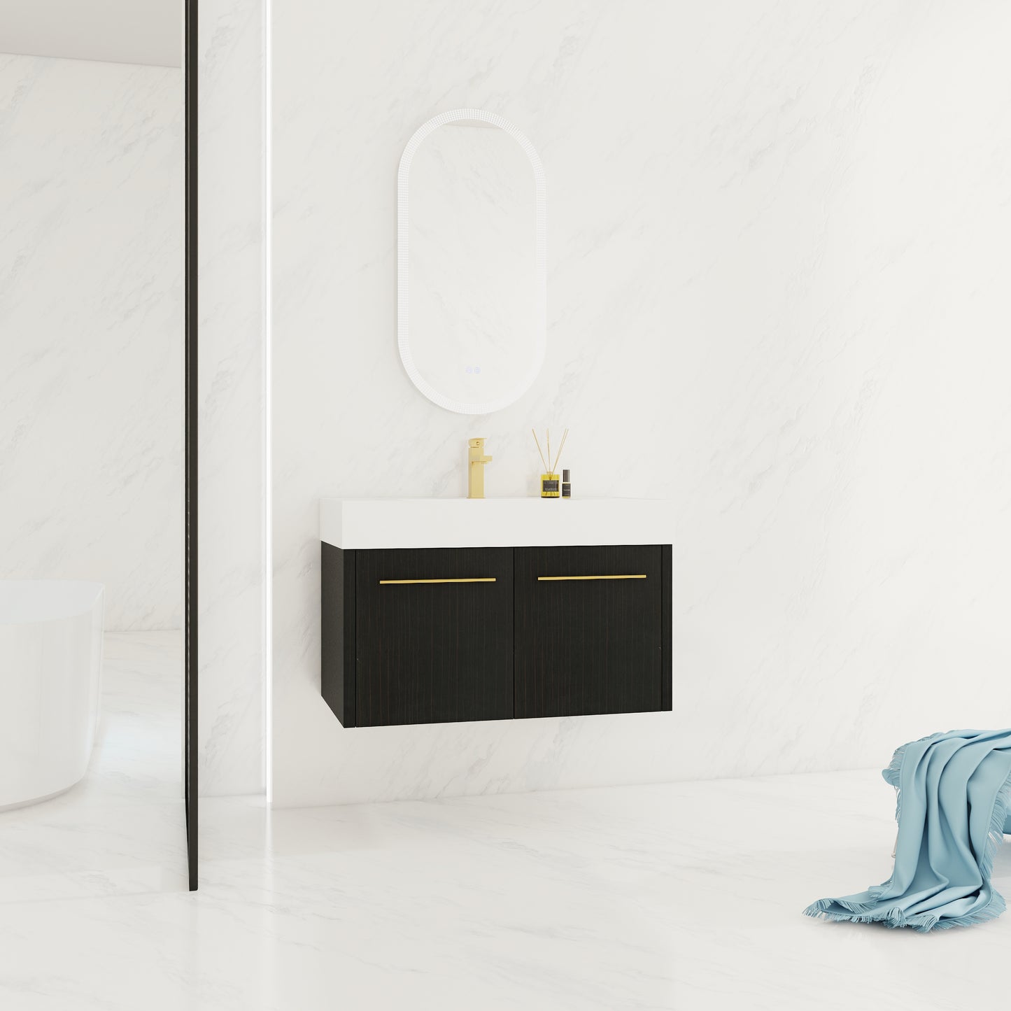 Modern Wall Mounted Bathroom Vanity with Plywood Cabinet