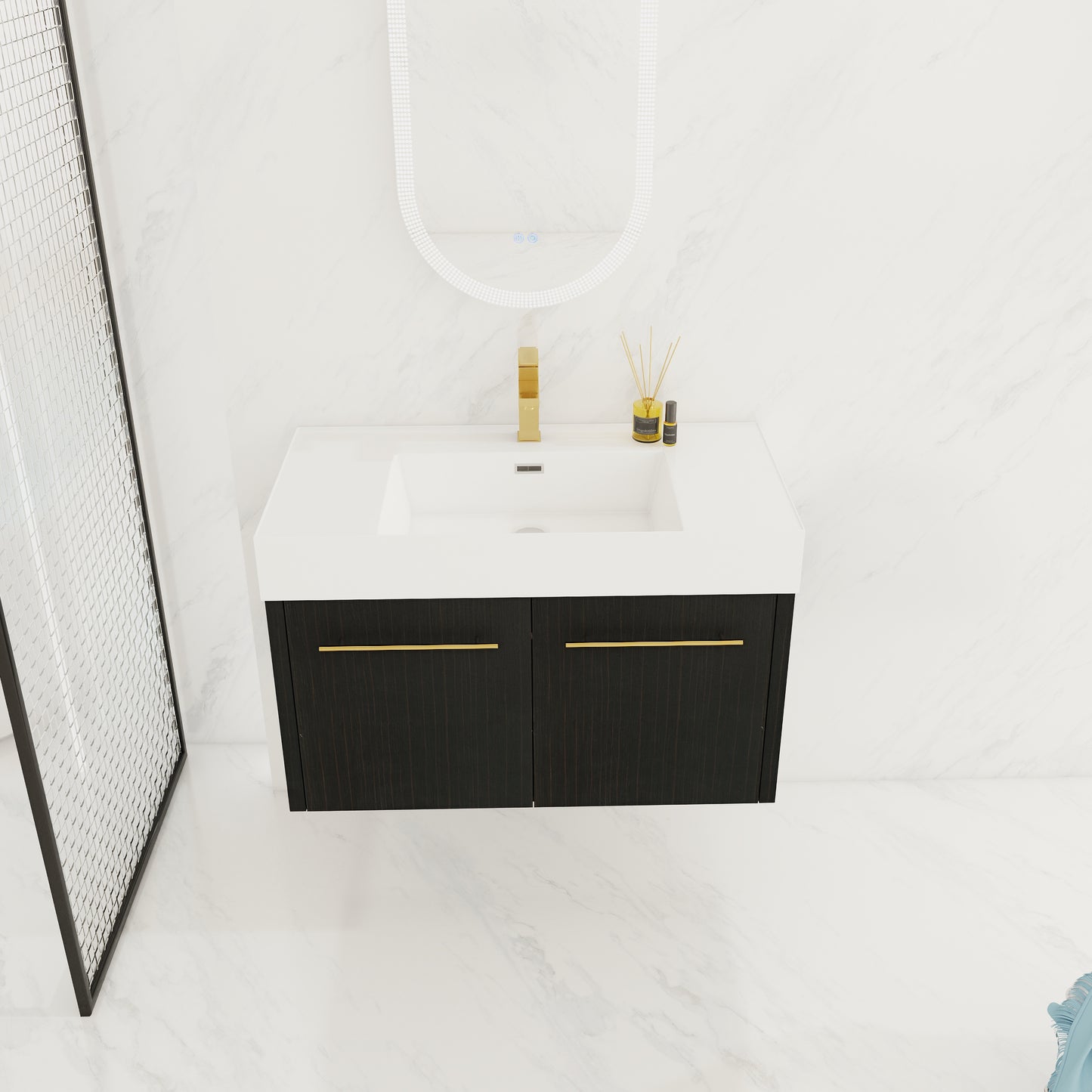 Modern Wall Mounted Bathroom Vanity with Plywood Cabinet
