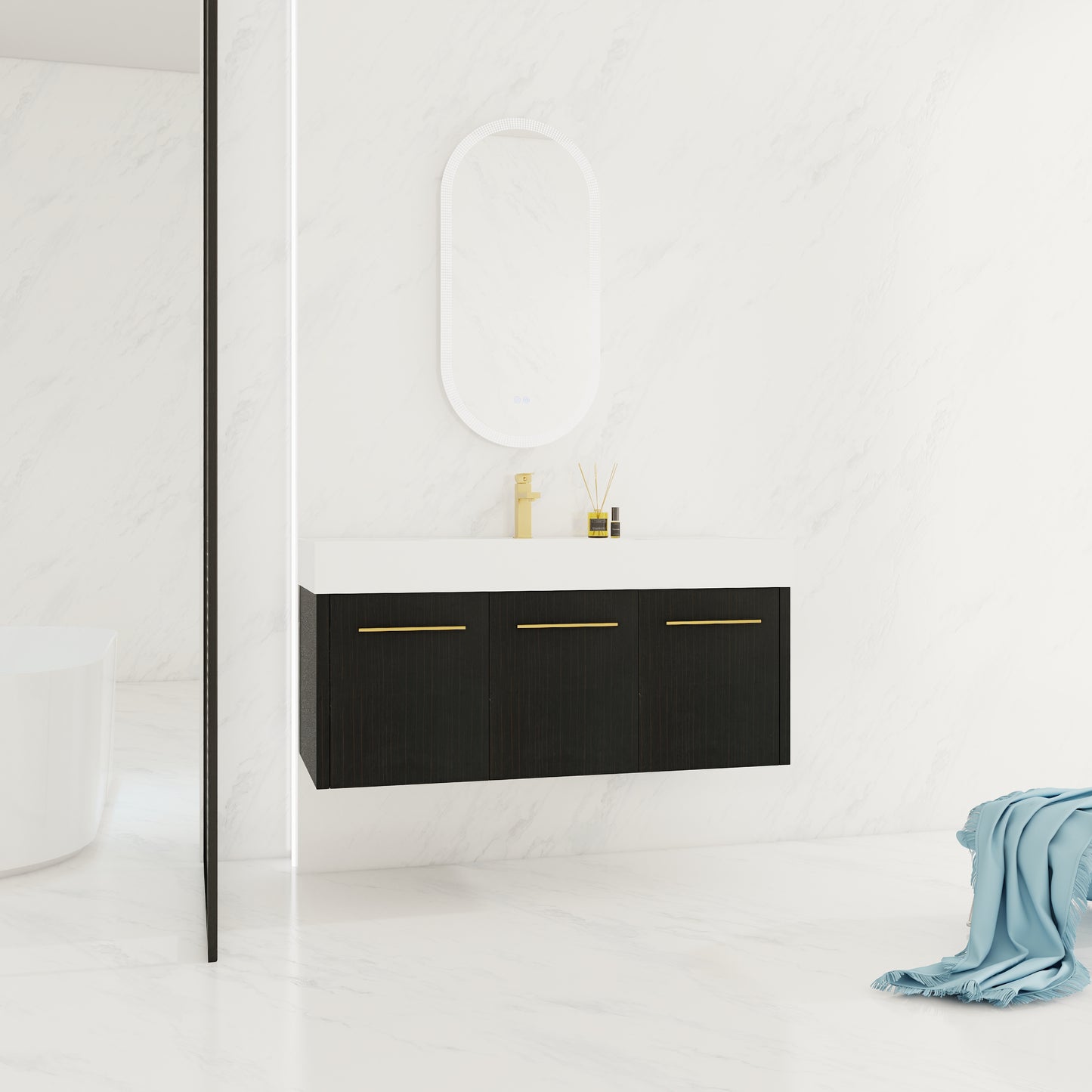 Wall Mounted Bathroom Vanity with Sink - 48 Inch Black Chestnut