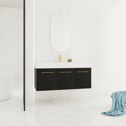 Wall Mounted Bathroom Vanity with Sink - 48 Inch Black Chestnut