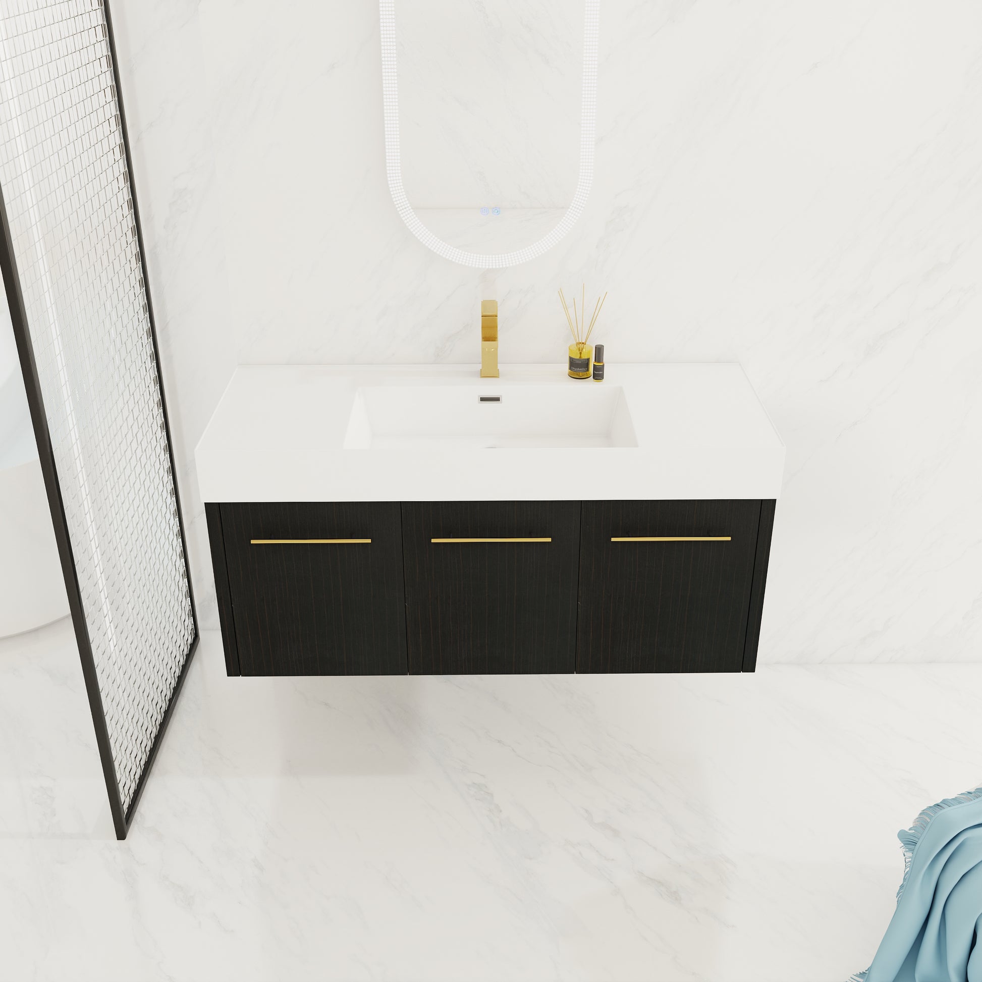 Wall Mounted Bathroom Vanity with Sink - 48 Inch Black Chestnut