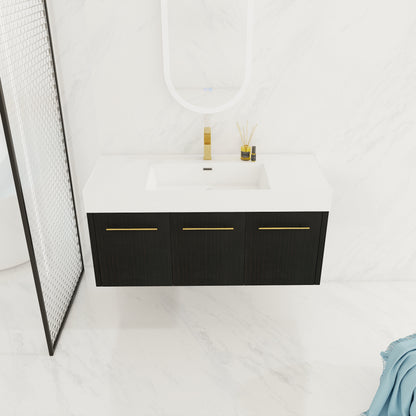 Wall Mounted Bathroom Vanity with Sink - 48 Inch Black Chestnut