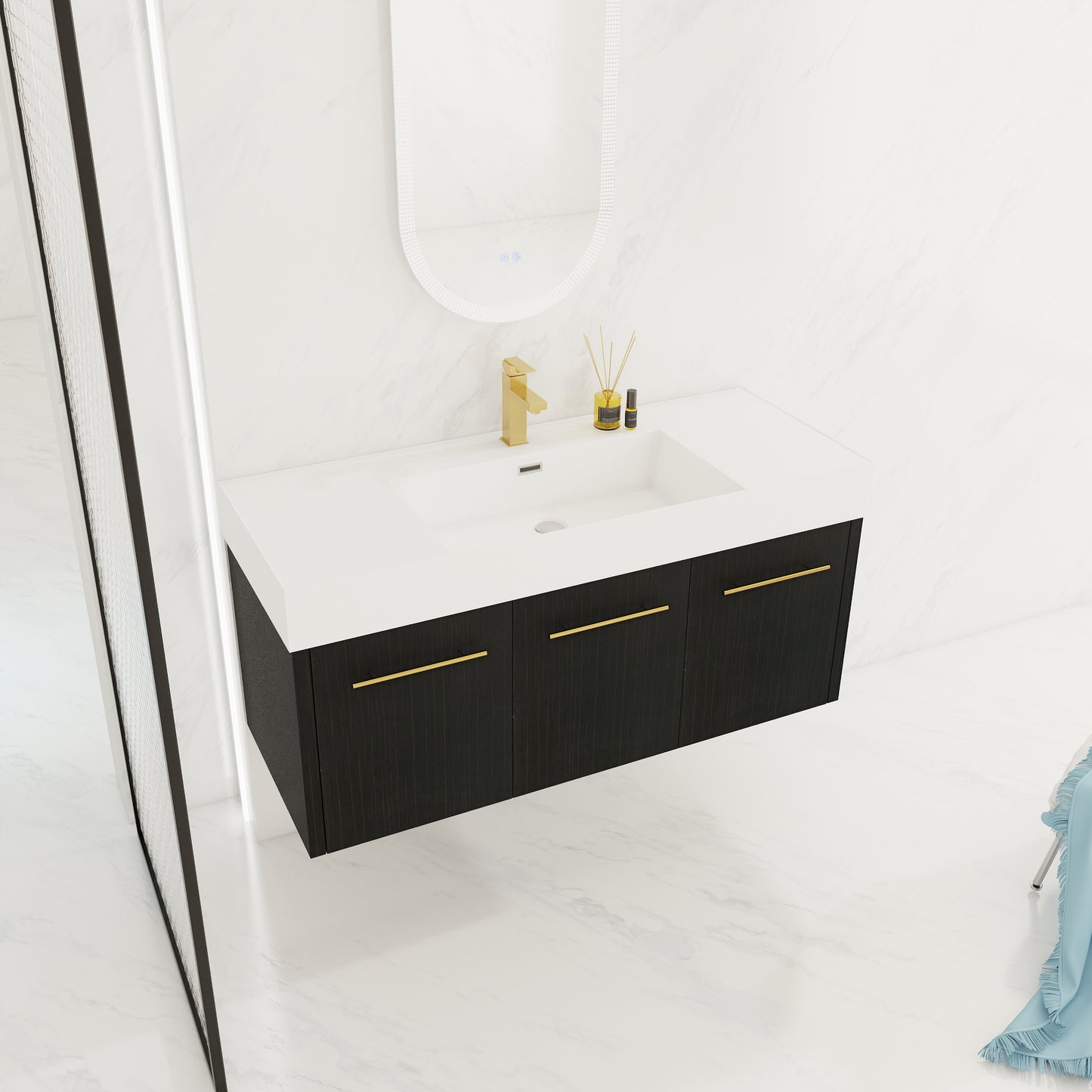 Wall Mounted Bathroom Vanity with Sink - 48 Inch Black Chestnut
