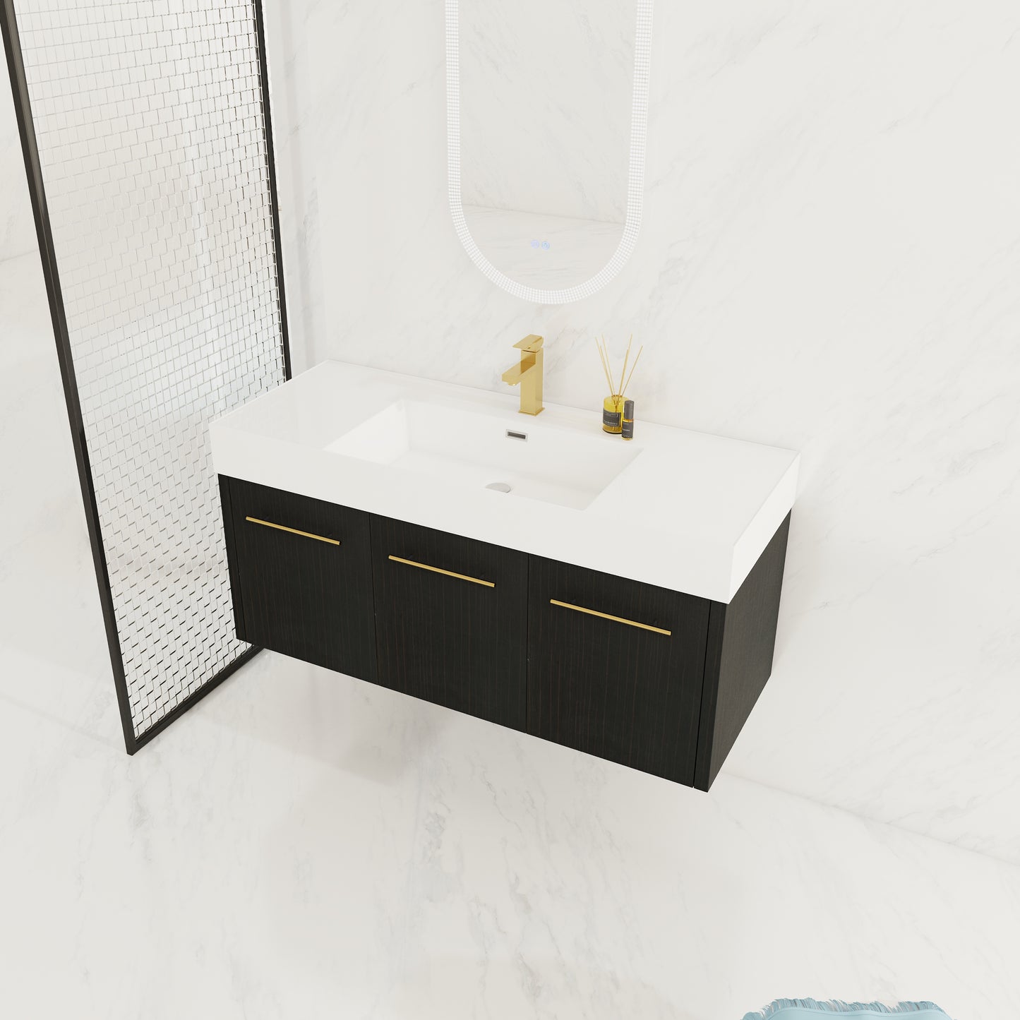 Wall Mounted Bathroom Vanity with Sink - 48 Inch Black Chestnut