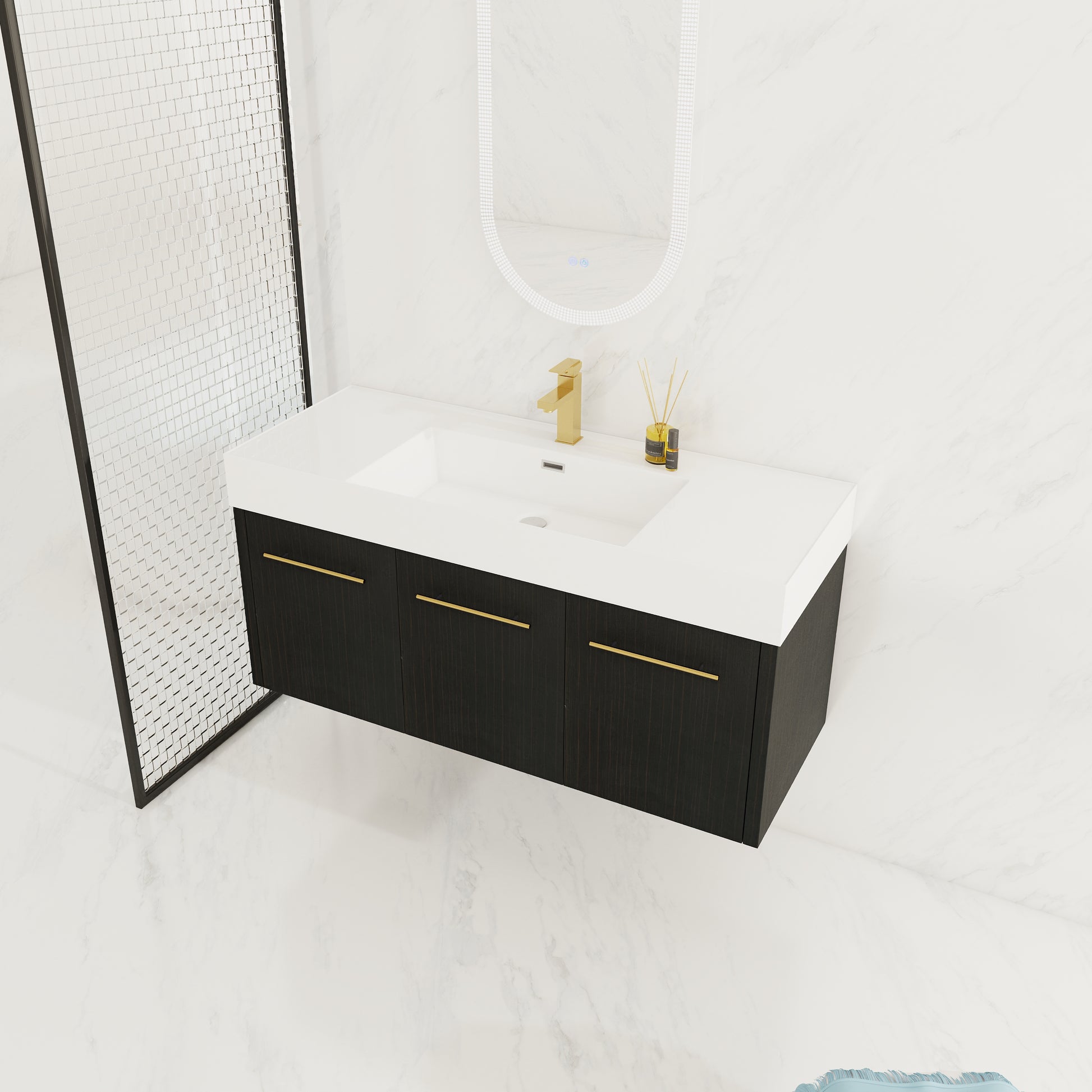Wall Mounted Bathroom Vanity with Sink - 48 Inch Black Chestnut
