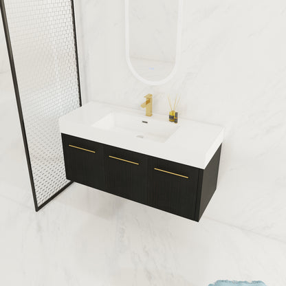 Wall Mounted Bathroom Vanity with Sink - 48 Inch Black Chestnut