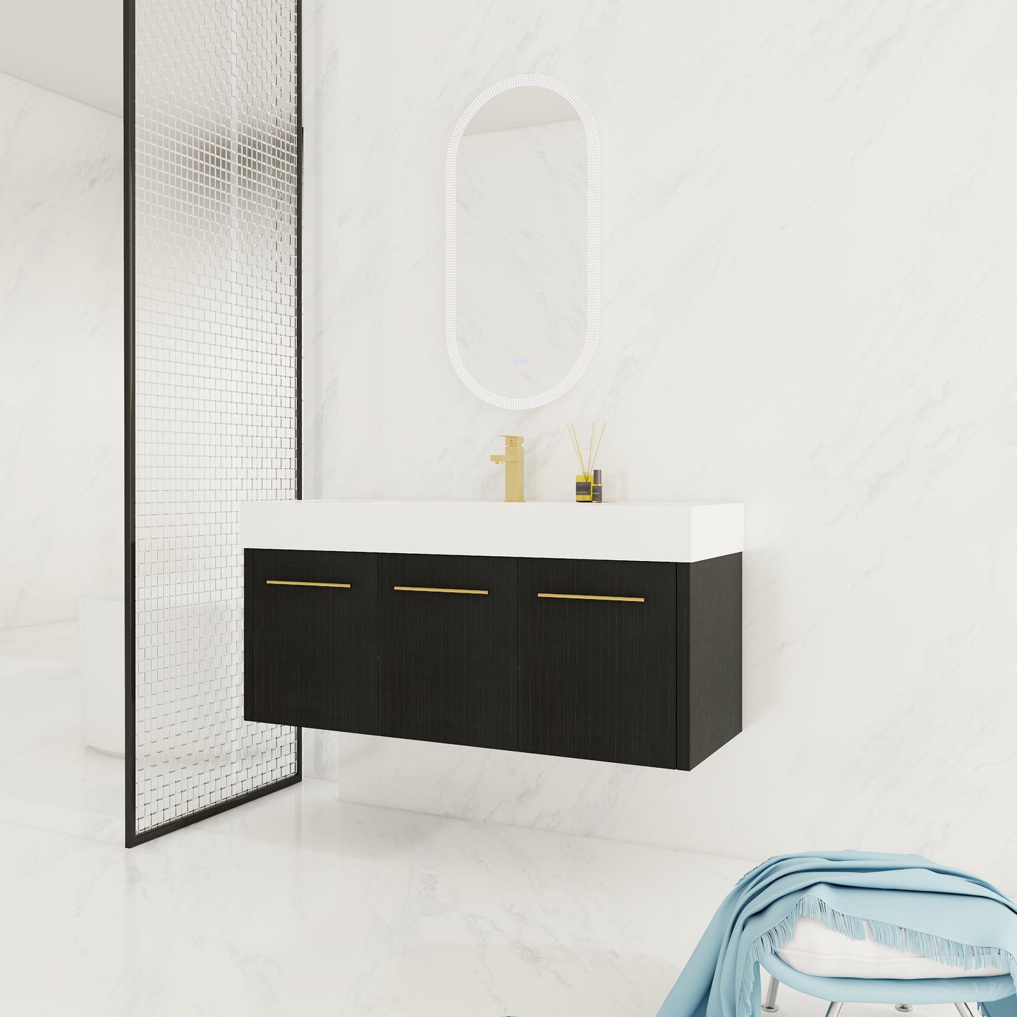Wall Mounted Bathroom Vanity with Sink - 48 Inch Black Chestnut