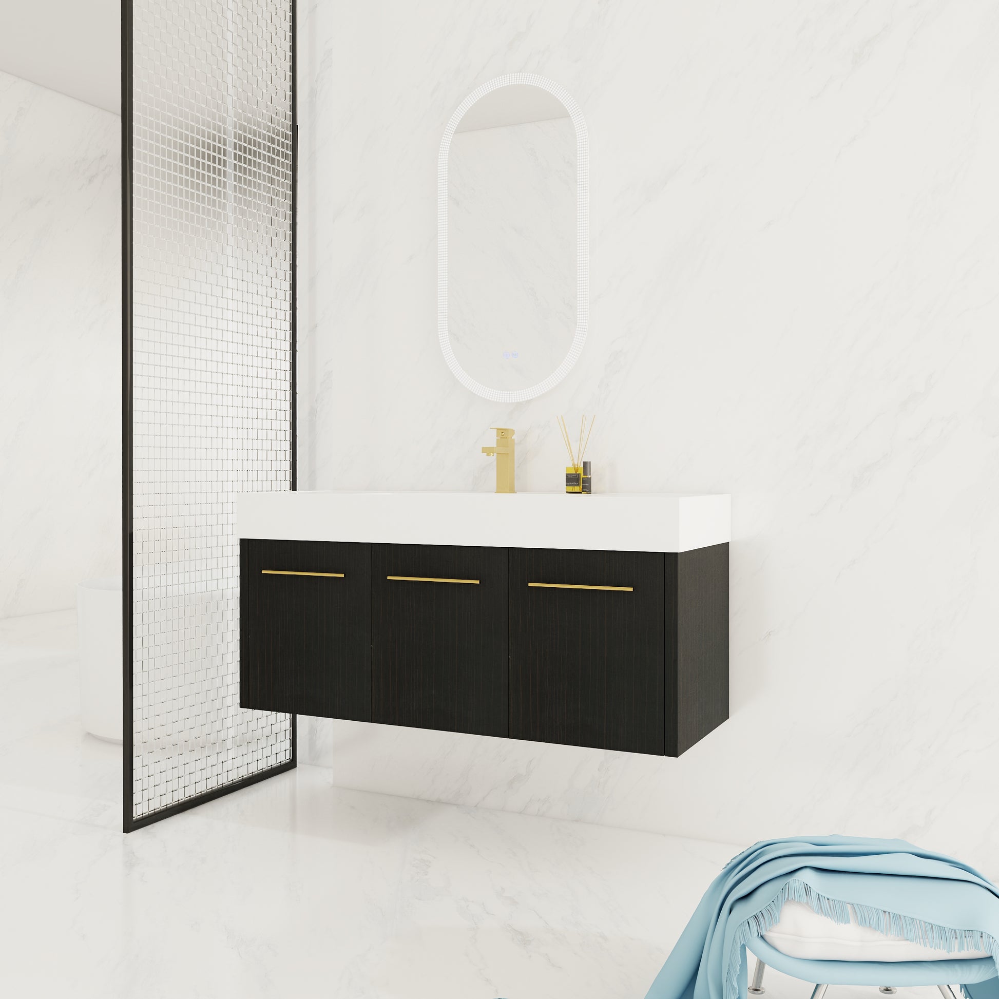 Wall Mounted Bathroom Vanity with Sink - 48 Inch Black Chestnut