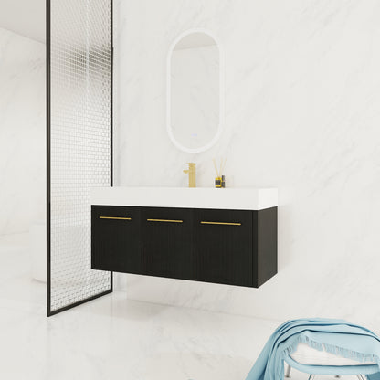 Wall Mounted Bathroom Vanity with Sink - 48 Inch Black Chestnut