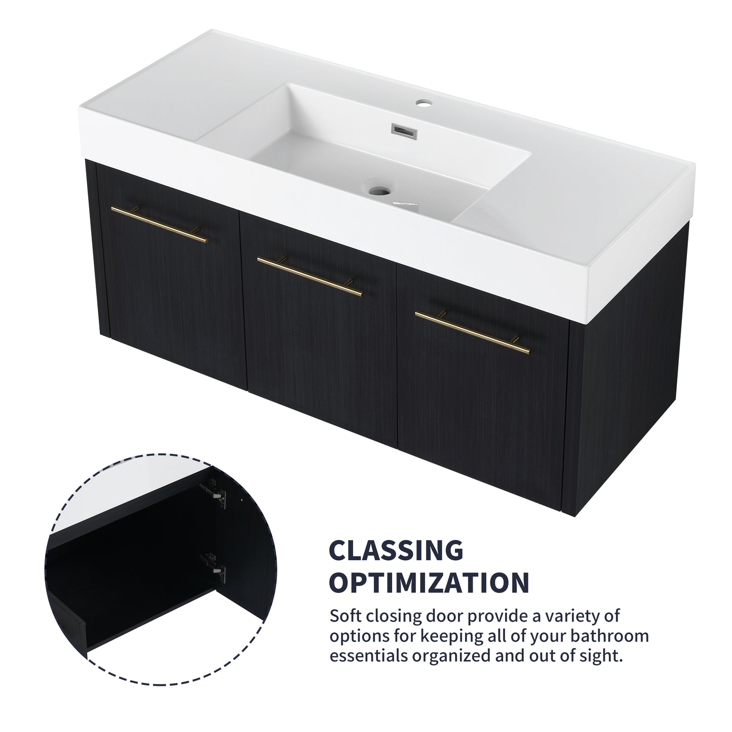 Wall Mounted Bathroom Vanity with Sink - 48 Inch Black Chestnut